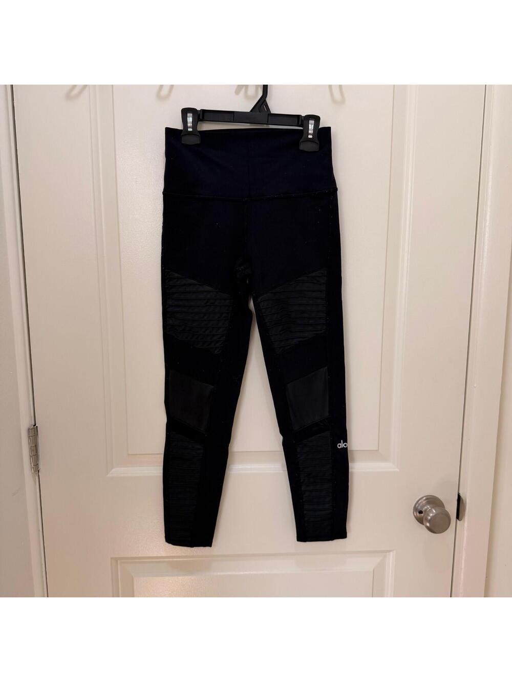 ALO Womens Yoga High Waist Moto Leggings Size S Black  Glossy Stretch Skinny